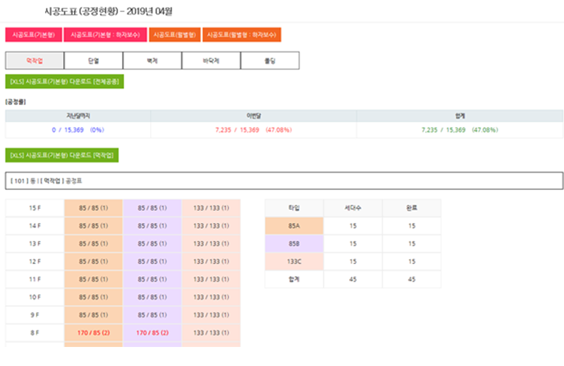 아파트 공사현장 시공도표 및 출력/근로 현황 관리 시스템